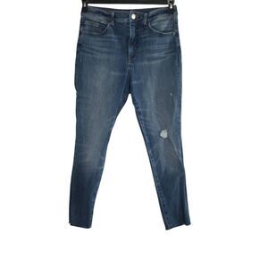 Express Women's Size 8 Short Blue High Rise Distressed Raw Hem Skinny Jeans